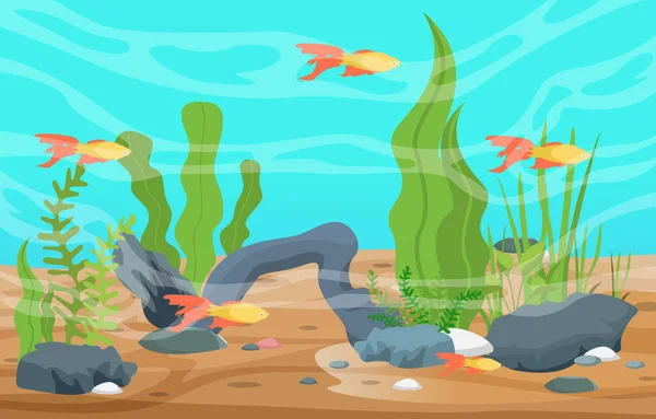 Schöne Aquarium Fische Bunte Riff Wasserpflanze Illustration — Stockvektor