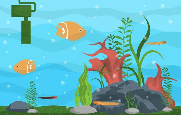 Vackra Akvarium Fisk Färgglada Rev Vatten Växt Illustration — Stock vektor