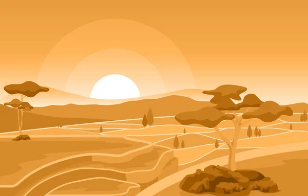 Alba Dorata Nel Campo Riso Asiatico Paddy Plantation Agriculture Illustration — Vettoriale Stock