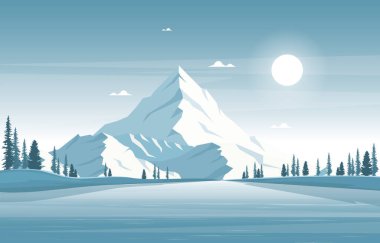 Kış Çamı Dağı Sakin Doğa Manzarası Çizimi