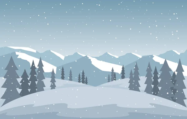 Hiver Neige Pine Montagne Chute Neige Nature Paysage Illustration — Image vectorielle