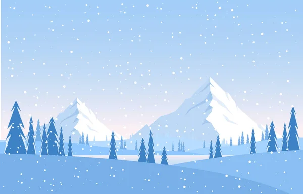 Winter Schnee Kiefer Berg Schneefall Natur Landschaft Illustration — Stockvektor