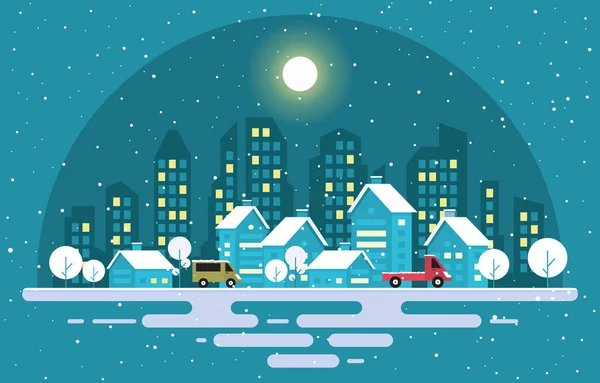 Inverno Neve Albero Neve Città Casa Paesaggio Illustrazione — Vettoriale Stock