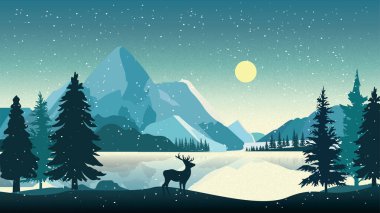 Göl ve Çam Ormanıyla Huzurlu Kış Sahnesi