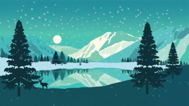 Donmuş Göl kıyısında Çam Ağaçları ve Manzaralı Dağlar