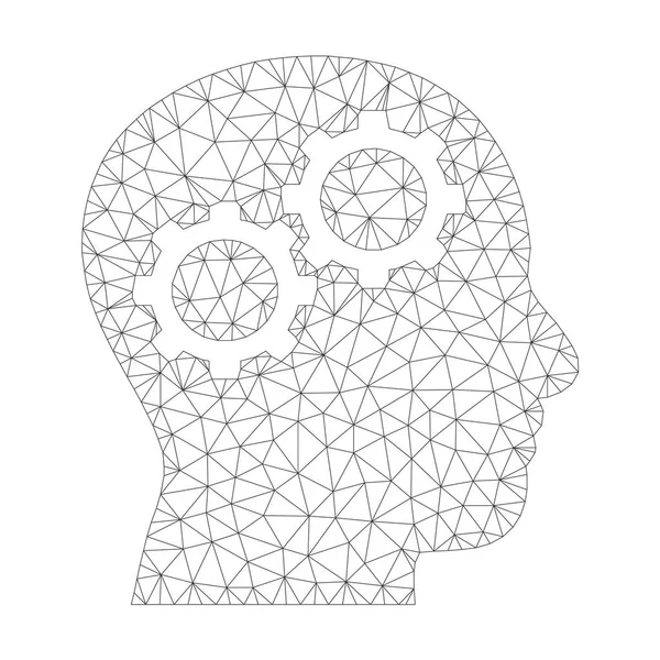 Mesh Vector Brain Gears Icon — Stock Vector