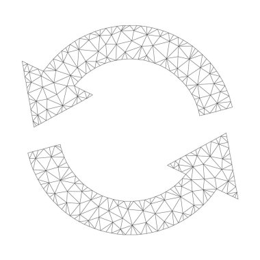 Vektör yenileme simgesi beyaz zemin üzerine mesh. Poligonal karkas gri görüntü düşük poli tarzı kombine üçgen, düğümler ve çizgiler ile yenileme.