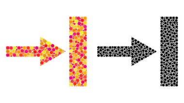 Noktalı taşı doğru mozaik simgelerini. Vektör içinde parlak ve siyah yorum doğru simgeler taşıyın. Kolajlar rasgele daire nokta. Vektör kolajlar, doğru simgeleri rasgele yuvarlak piksel ile oluşan hareket.