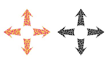 Noktalı ok mozaik simgeler genişletin. Vektör genişletin okları simgeler parlak ve siyah sürümleri. Kolajlar farklı daire nokta. Vektör kavramlarını genişletin okları simgeleri rasgele noktalardan tasarlanmış.