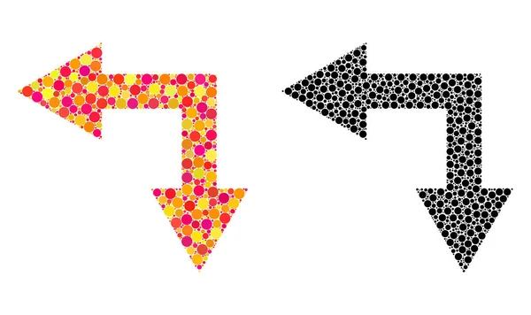 Flecha de bifurcación punteada izquierda abajo iconos del mosaico — Vector de stock