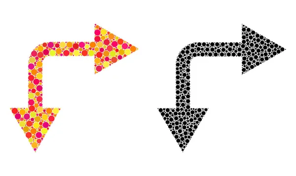 Pixel Bifurcación flecha hacia abajo iconos del mosaico — Vector de stock