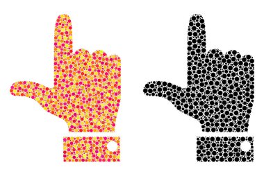 Mozaik simgeleri nokta el işaretçisi. Vektör ikonlar çok renkli ve siyah sürümleri kadar el işaretçisi. Kolajlar farklı sferik noktalar.