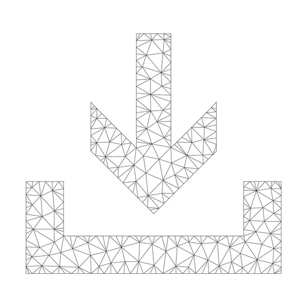 白色背景上的网格矢量下载图标 带连接三角形 点和线性项目的网格线框灰色下载图像以低多边形样式 — 图库矢量图片