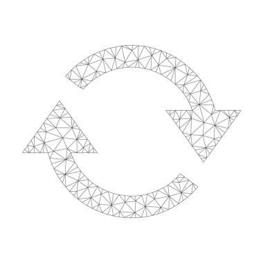 Poligonal vektör yenileme simgesi beyaz bir arka plan. Tel çerçeve koyu gri yenileme görüntü lowpoly tarzı bağlı üçgenler, düğümler ve doğrusal öğeleri ile mesh.