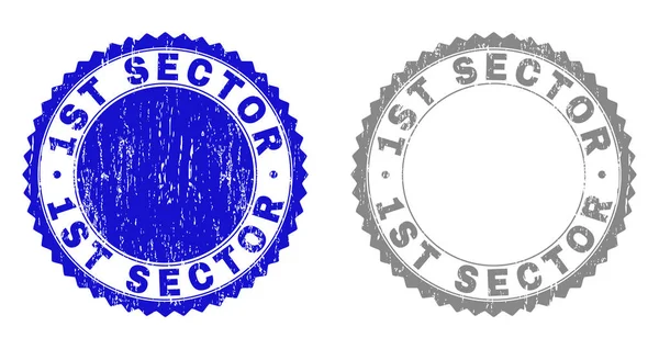 Textured 1ST SECTOR Scratched Stamps with Ribbon — Stock Vector