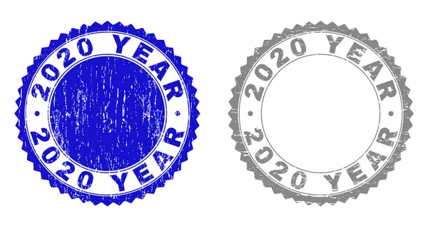 Textured 2020 YEAR Scratched Stamp Seals with Ribbon — Stock Vector