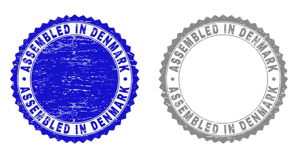 Textured ASSEMBLED IN DENMARK Grunge Stamp Seals — Stock Vector