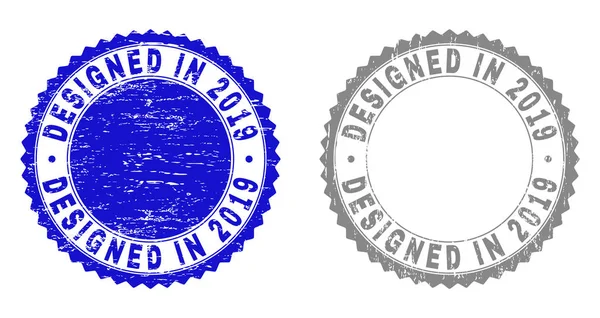 Грандж DESIGNED IN 2019 Текстуровані Штампи — стоковий вектор