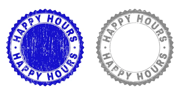 Grunge Happy Hours porysowany znaczki — Wektor stockowy