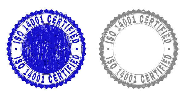 Selos de carimbo texturizado Grunge ISO 14001 CERTIFIED — Vetor de Stock