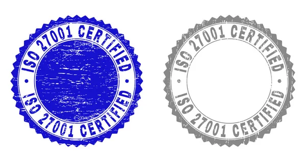 Грандж ISO 27001 CERTIFIED Текстуровані Штампи — стоковий вектор