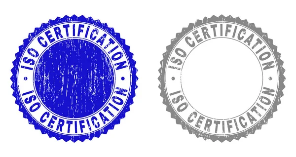 Grunge ISO CERTIFICAÇÃO Selos de carimbo riscados — Vetor de Stock