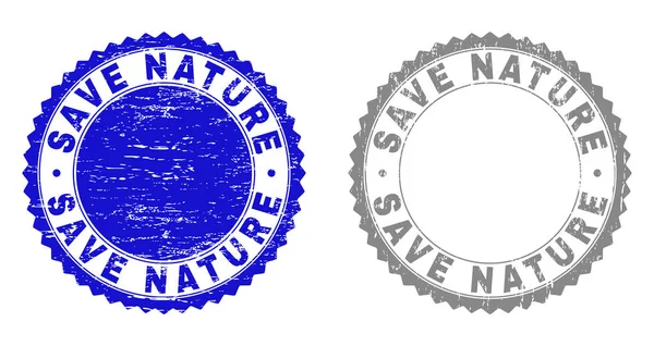 Grunge SAVE NATURE Sellos de sello texturizados — Vector de stock