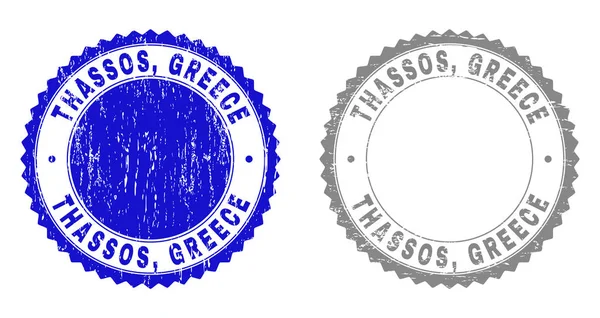 Grunge Thassos, Řecko se poškrábal na razítka — Stockový vektor