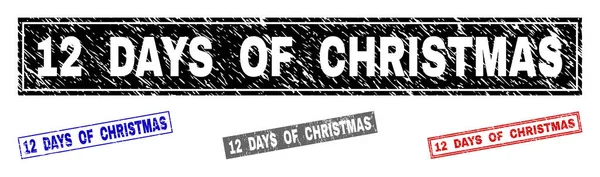 グランジ テクスチャ四角形切手をクリスマスの 12 日 — ストックベクタ