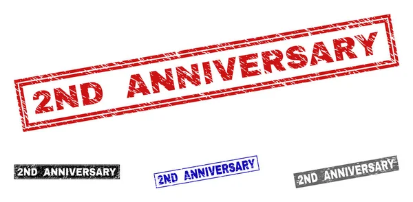 Grunge 2ND ANNIVERSARY Textured Rectangle Watermarks — Stock Vector