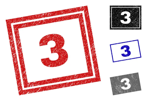 Grunge 3 Sceaux de timbre rectangle rayés — Image vectorielle