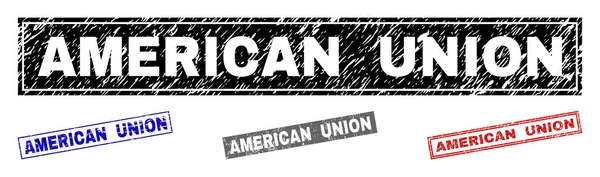 Grunge AMERICAN UNION Sceaux rectangle texturés — Image vectorielle