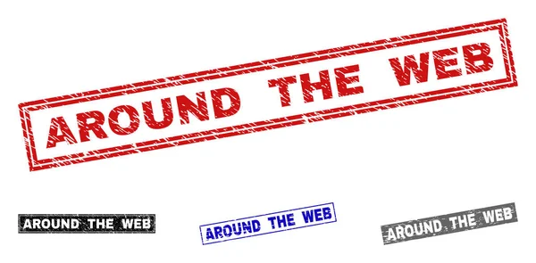 Grunge AROUND THE WEB Sceaux de timbre rectangulaires rayés — Image vectorielle