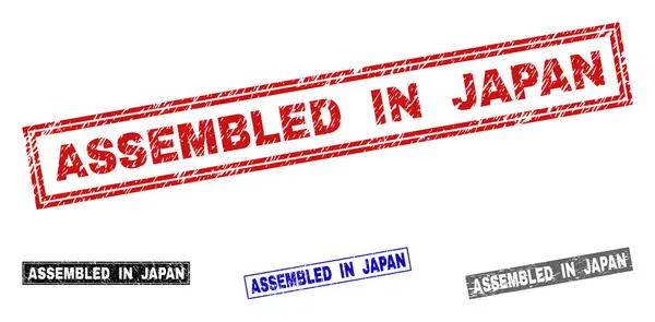 Grunge Japonya'da birleştirilmiş dikdörtgen damga mühürler çizik — Stok Vektör