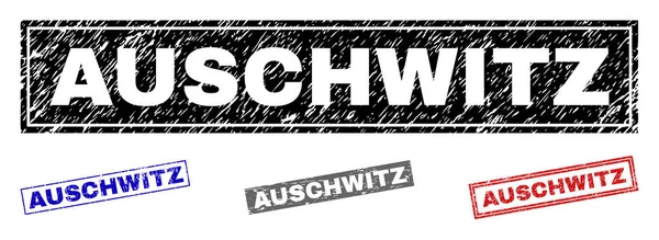 Grunge Auschwitz gekrast rechthoek stempels — Stockvector