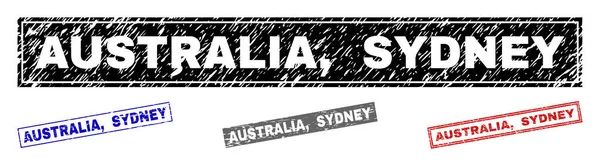Grunge AUSTRALIE, SYDNEY Timbres rectangle texturés — Image vectorielle