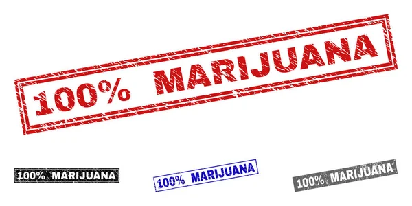 Grunge 100% Marihuana texturierte Rechteckstempel — Stockvektor