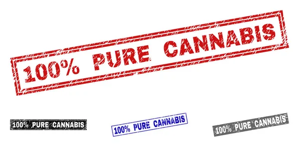 Grunge 100 Prozent reine Cannabis texturierte Rechteckstempel — Stockvektor