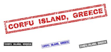 Grunge Corfu Island, Yunanistan dikdörtgen damga mühürler çizik