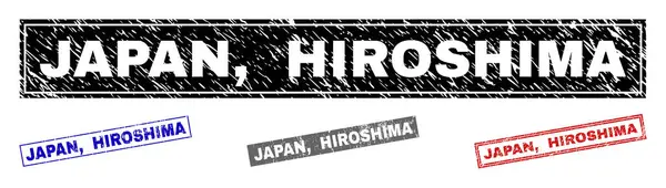 Grunge Japan, Hiroshima zerkratzte Rechteck-Wasserzeichen — Stockvektor