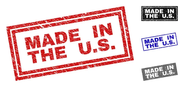 Grunge fez nos EUA retângulo riscado selo selos —  Vetores de Stock