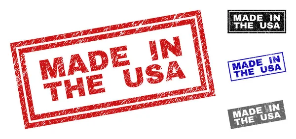 Grunge Made In The Usa gekrast rechthoek stempels — Stockvector