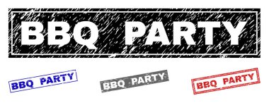 Grunge Barbekü partisi dikdörtgen damga mühürler dokulu