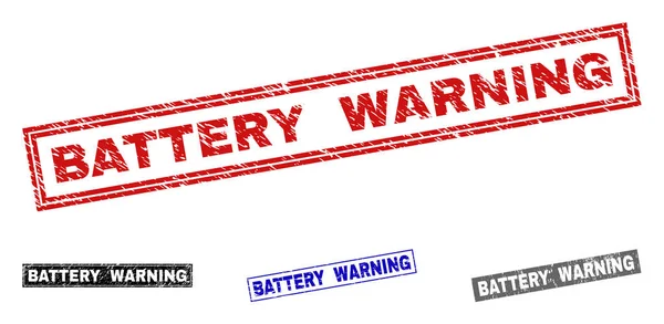Grunge Batterie Warnung zerkratzt Rechteck Wasserzeichen — Stockvektor