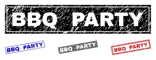 Grunge BBQ PARTY Textured Rectangle Stamp Seals — Stock Vector