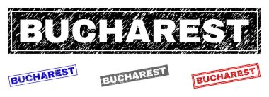 Grunge Bükreş dikdörtgen damga mühürler dokulu