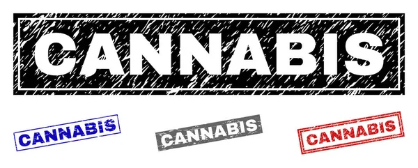 Grunge CANNABIS Rectángulo rayado Sellos de sello — Archivo Imágenes Vectoriales