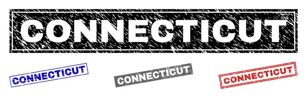 Grunge CONNECTICUT Timbres rectangle texturés — Image vectorielle