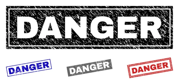 Grunge DANGER Scratched Rectangle Stamps — Stock Vector