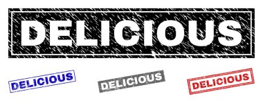 Grunge Delicious dikdörtgen damga mühürler çizik